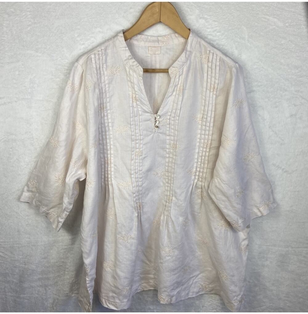 Symple NYC 100% Linen Tunic Women’s Embroidered Light Pink 2XL